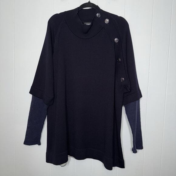 Marina Rinaldi Women’s Mock Neck Sweater Button Detail Navy Size XL - Picture 1 of 5